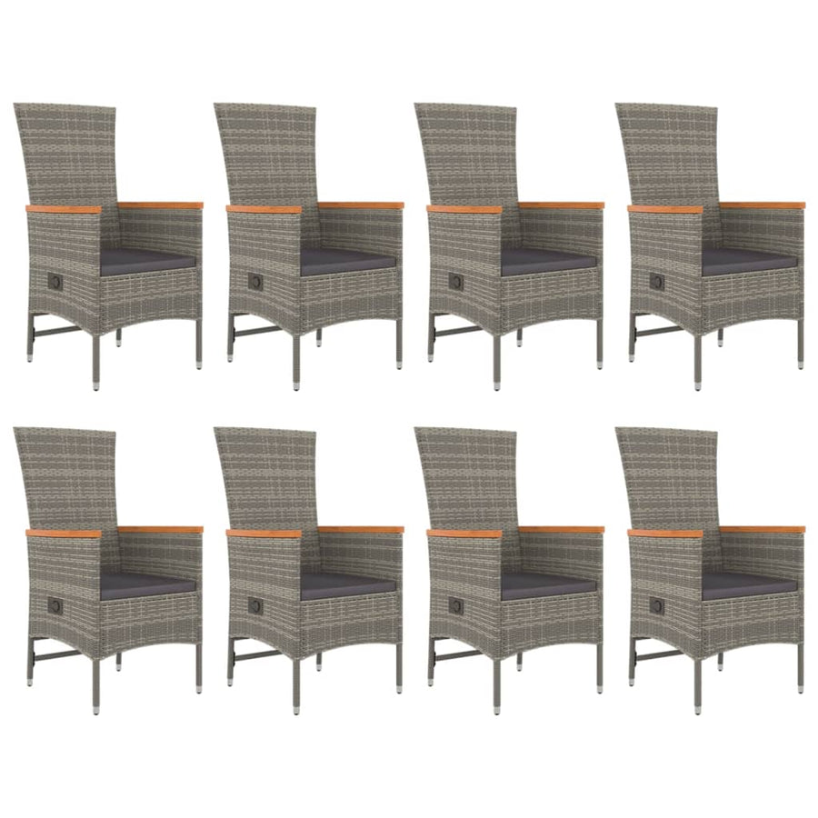 9-Delige Tuinset Met Kussens Poly Rattan Grijs 1 190 cm tafellengte