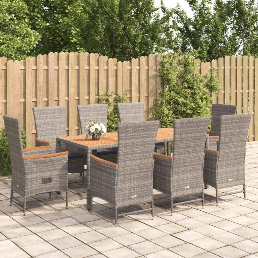 9-Delige Tuinset Met Kussens Poly Rattan Grijs 1 190 cm tafellengte