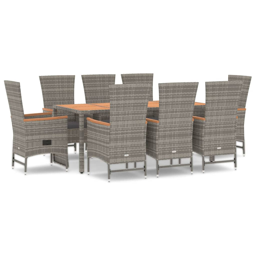 9-Delige Tuinset Met Kussens Poly Rattan Grijs 1 190 cm tafellengte