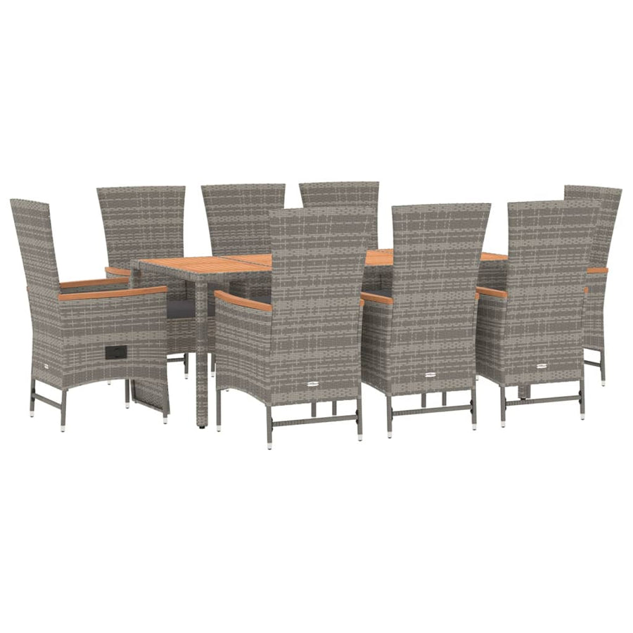 9-Delige Tuinset Met Kussens Poly Rattan Grijs 1 190 cm tafellengte
