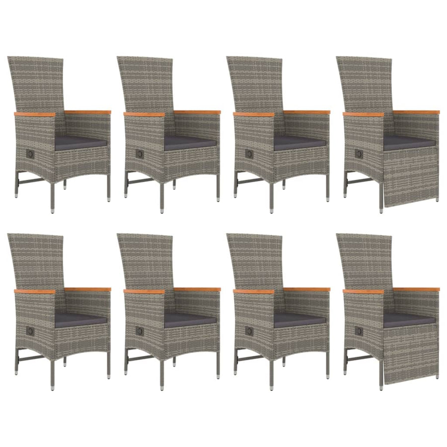 9-Delige Tuinset Met Kussens Poly Rattan Grijs 1 190 cm tafellengte