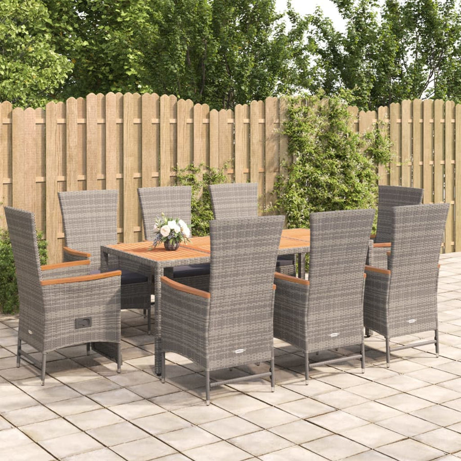 9-Delige Tuinset Met Kussens Poly Rattan Grijs 1 190 cm tafellengte