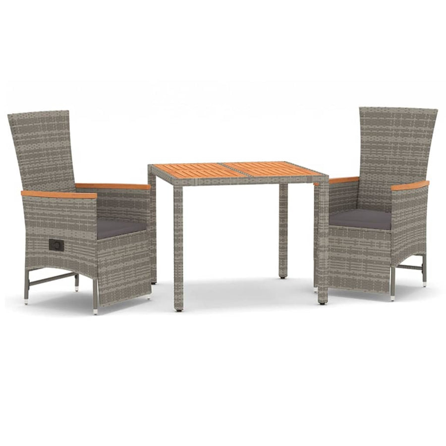 -Delige Tuinset Met Kussens Poly Rattan Grijs 3 90 cm tafellengte