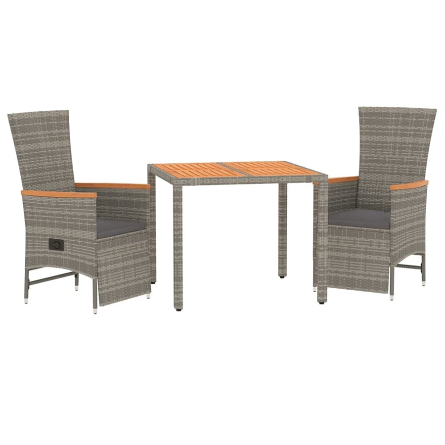 -Delige Tuinset Met Kussens Poly Rattan Grijs 3 90 cm tafellengte
