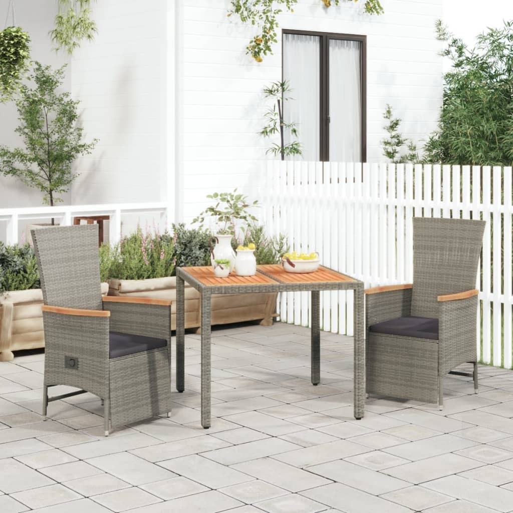 -Delige Tuinset Met Kussens Poly Rattan Grijs 3 90 cm tafellengte