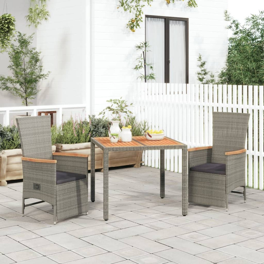 -Delige Tuinset Met Kussens Poly Rattan Grijs 3 90 cm tafellengte
