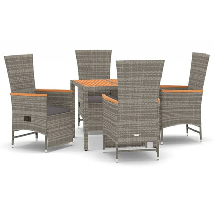 -Delige Tuinset Met Kussens Poly Rattan Grijs 5 90 cm tafellengte