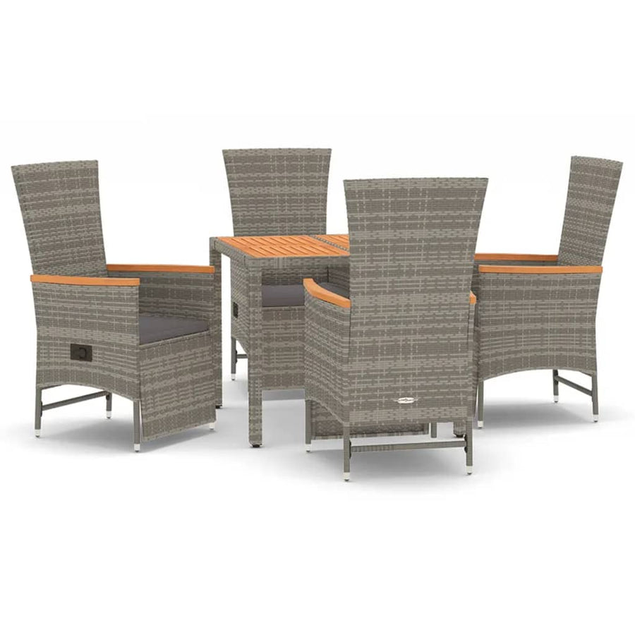 -Delige Tuinset Met Kussens Poly Rattan Grijs 5 90 cm tafellengte