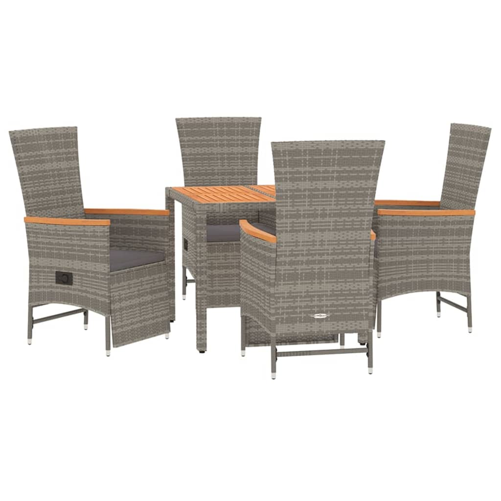 -Delige Tuinset Met Kussens Poly Rattan Grijs 5 90 cm tafellengte