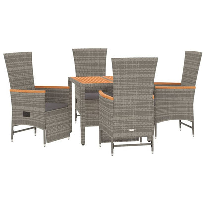 -Delige Tuinset Met Kussens Poly Rattan Grijs 5 90 cm tafellengte
