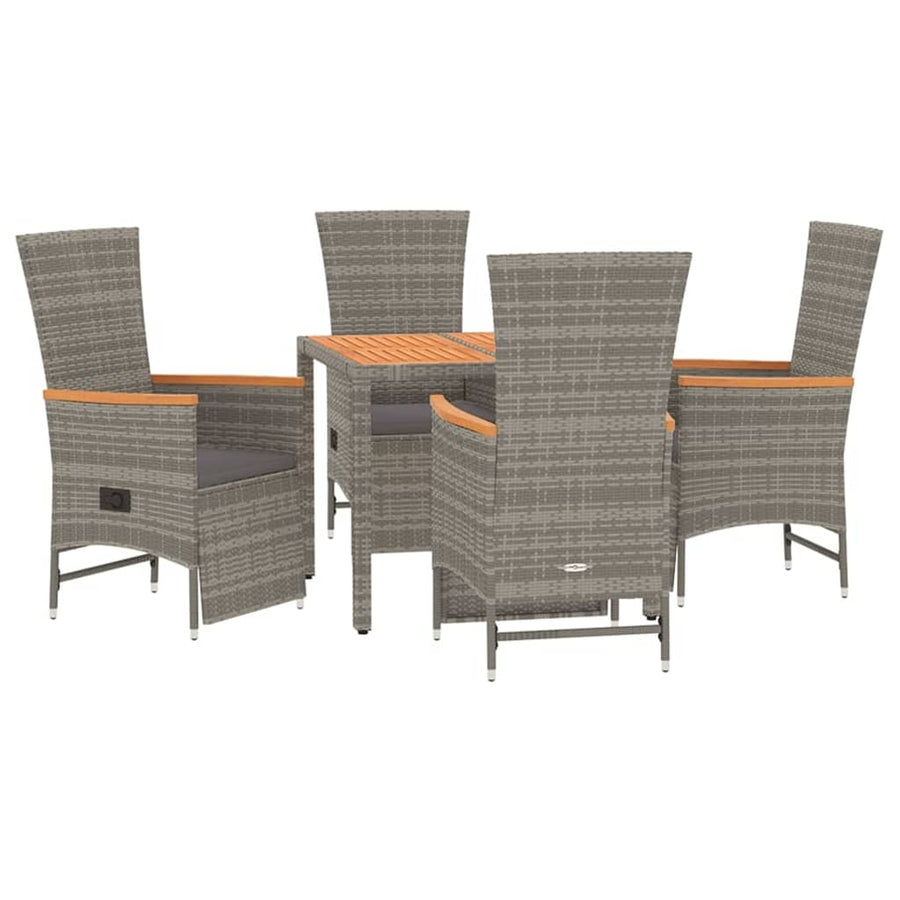 -Delige Tuinset Met Kussens Poly Rattan Grijs 5 90 cm tafellengte