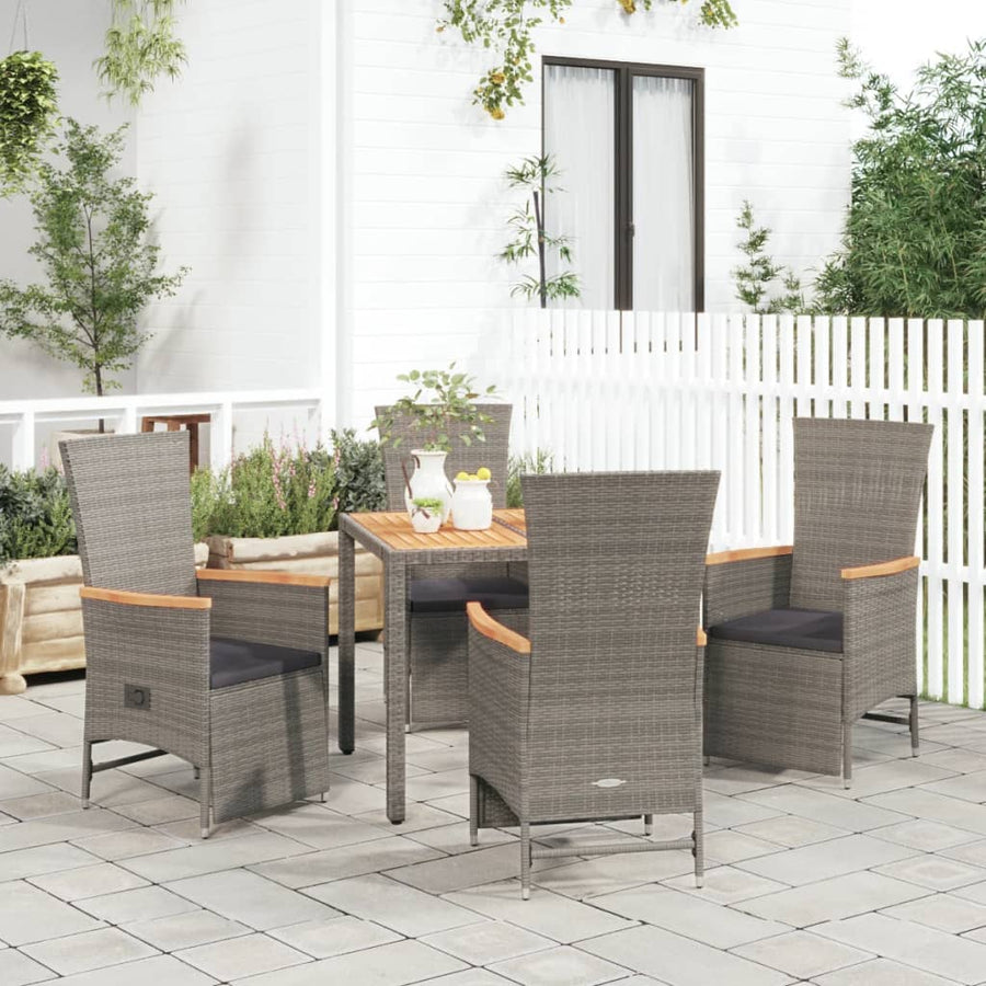 -Delige Tuinset Met Kussens Poly Rattan Grijs 5 90 cm tafellengte