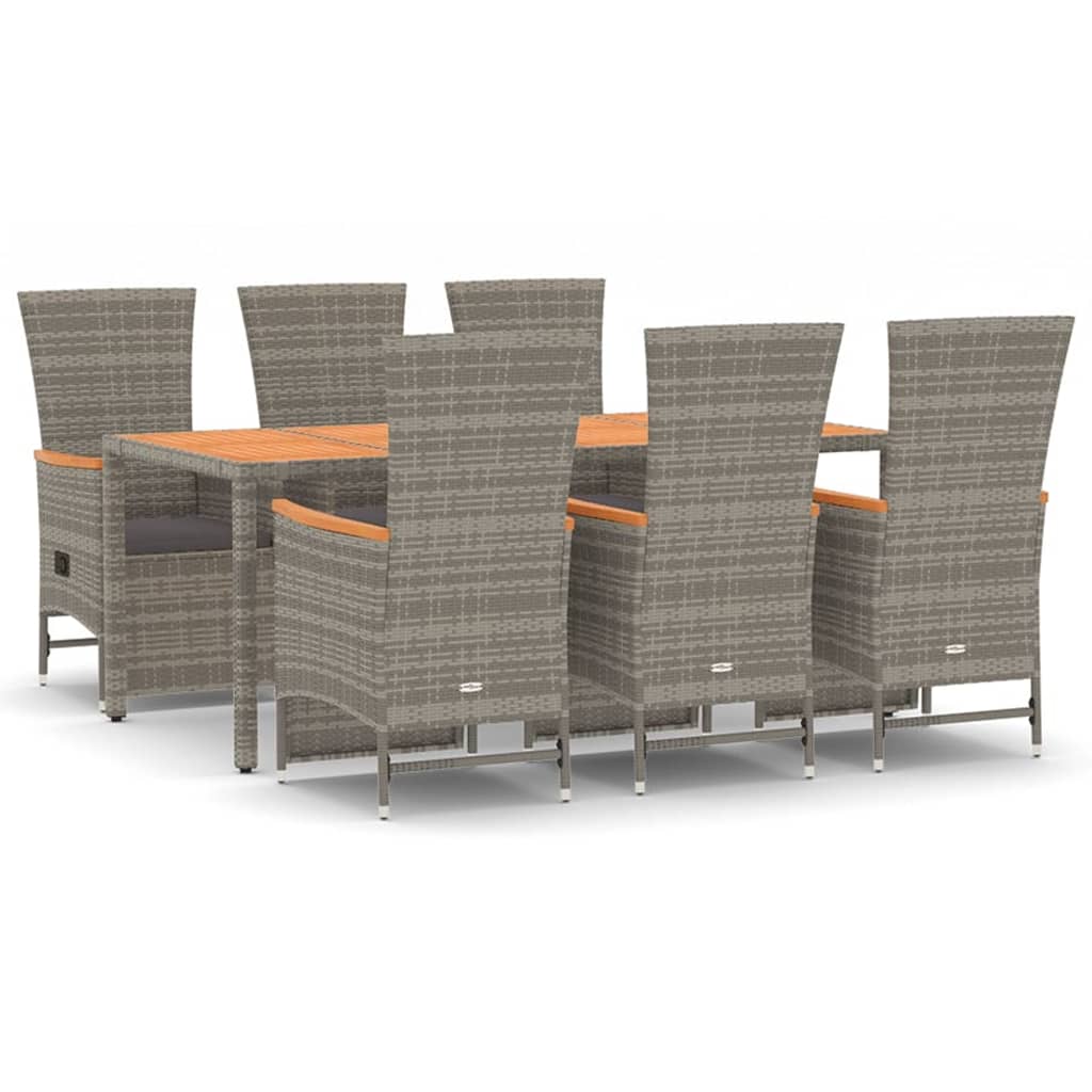 7-Delige Tuinset Met Kussens Poly Rattan Grijs 6 190 cm tafellengte