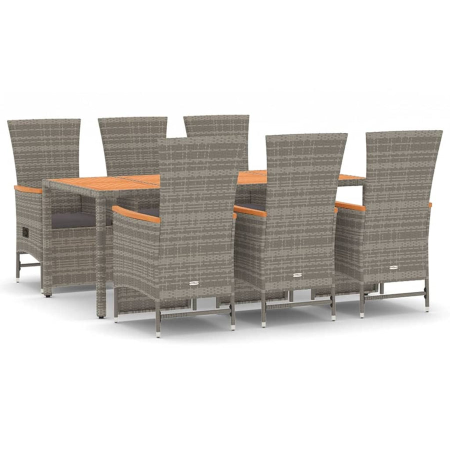 7-Delige Tuinset Met Kussens Poly Rattan Grijs 6 190 cm tafellengte