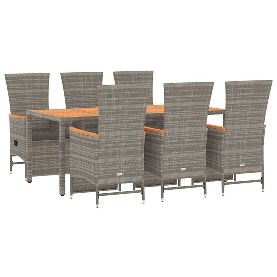 7-Delige Tuinset Met Kussens Poly Rattan Grijs 6 190 cm tafellengte