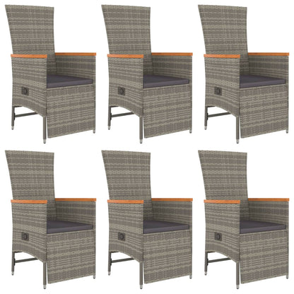 7-Delige Tuinset Met Kussens Poly Rattan Grijs 6 190 cm tafellengte
