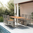 7-Piece Garden Set with Cushions Poly Rattan Grey
