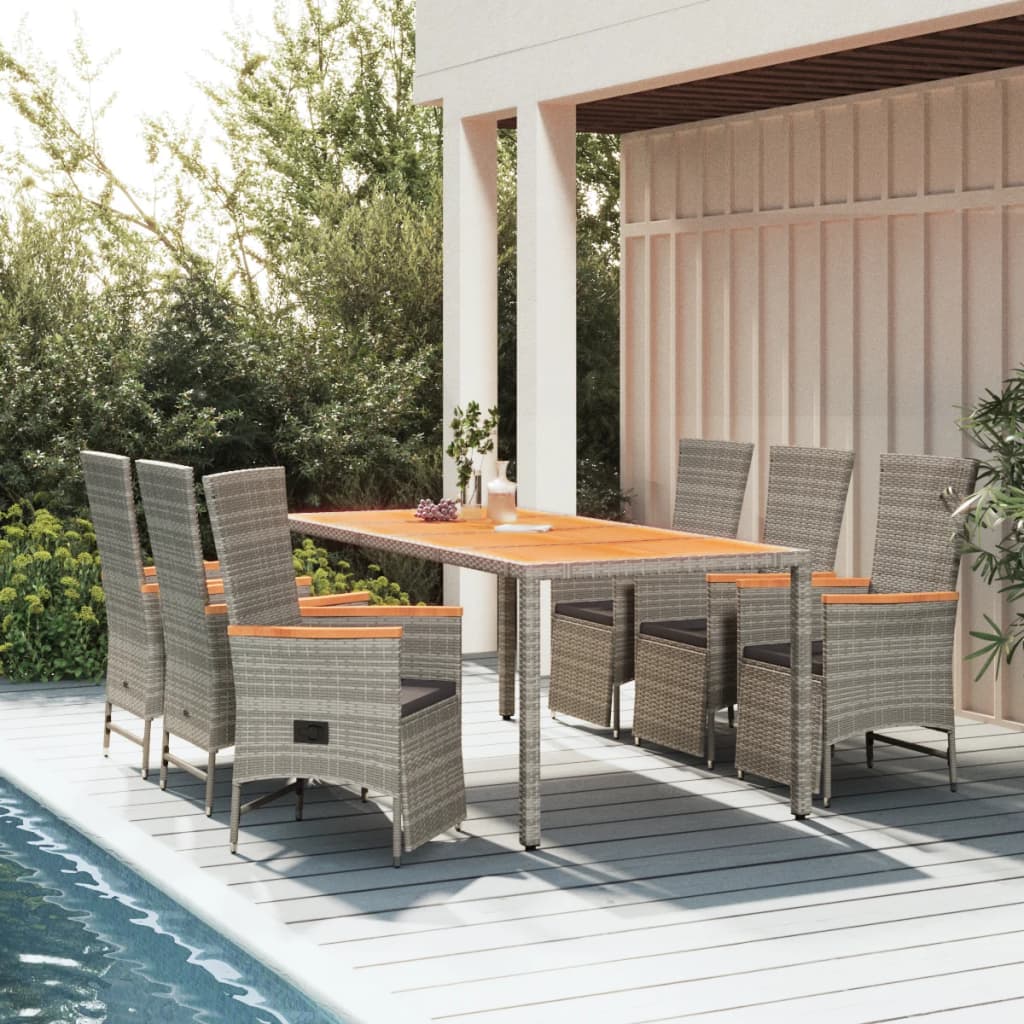 7-Delige Tuinset Met Kussens Poly Rattan Grijs 6 190 cm tafellengte