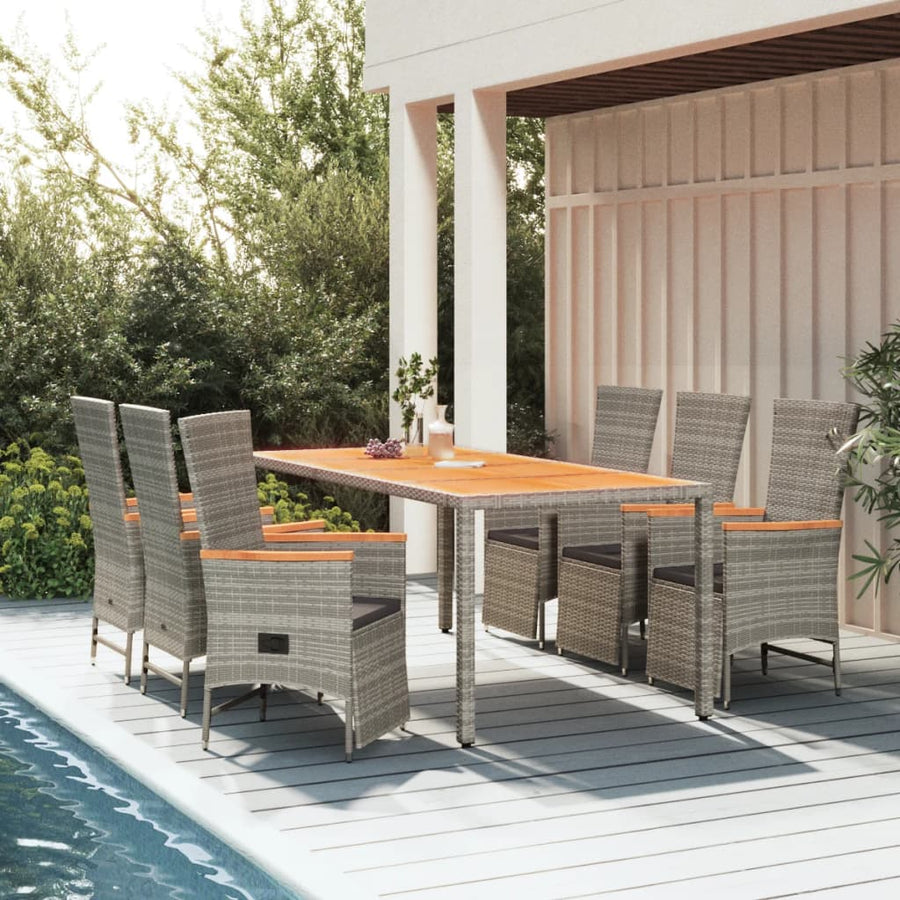 7-Delige Tuinset Met Kussens Poly Rattan Grijs 6 190 cm tafellengte