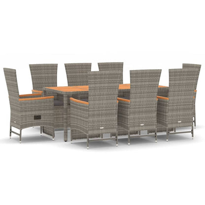 9-Delige Tuinset Met Kussens Poly Rattan Grijs 8 190 cm tafellengte