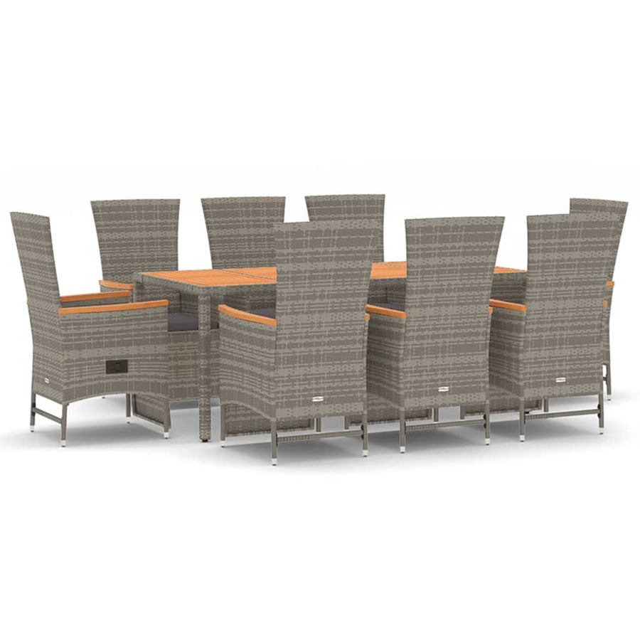 9-Delige Tuinset Met Kussens Poly Rattan Grijs 8 190 cm tafellengte