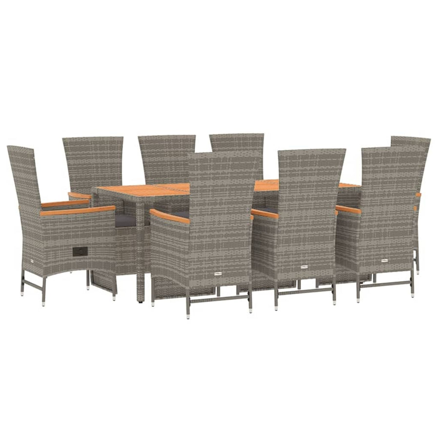 9-Delige Tuinset Met Kussens Poly Rattan Grijs 8 190 cm tafellengte