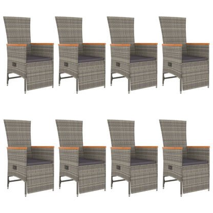 9-Delige Tuinset Met Kussens Poly Rattan Grijs 8 190 cm tafellengte