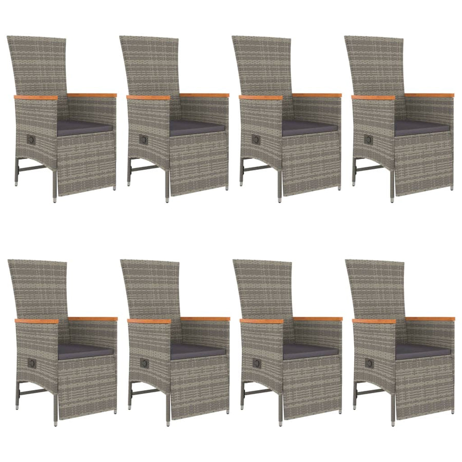 9-Delige Tuinset Met Kussens Poly Rattan Grijs 8 190 cm tafellengte