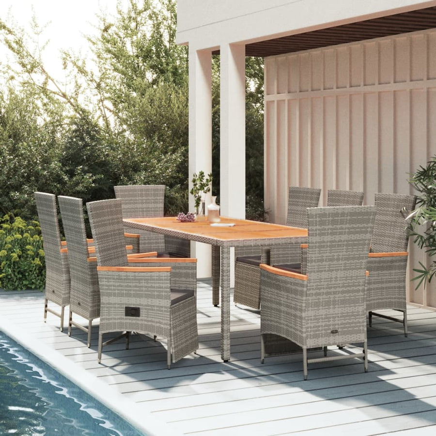 9-Delige Tuinset Met Kussens Poly Rattan Grijs 8 190 cm tafellengte