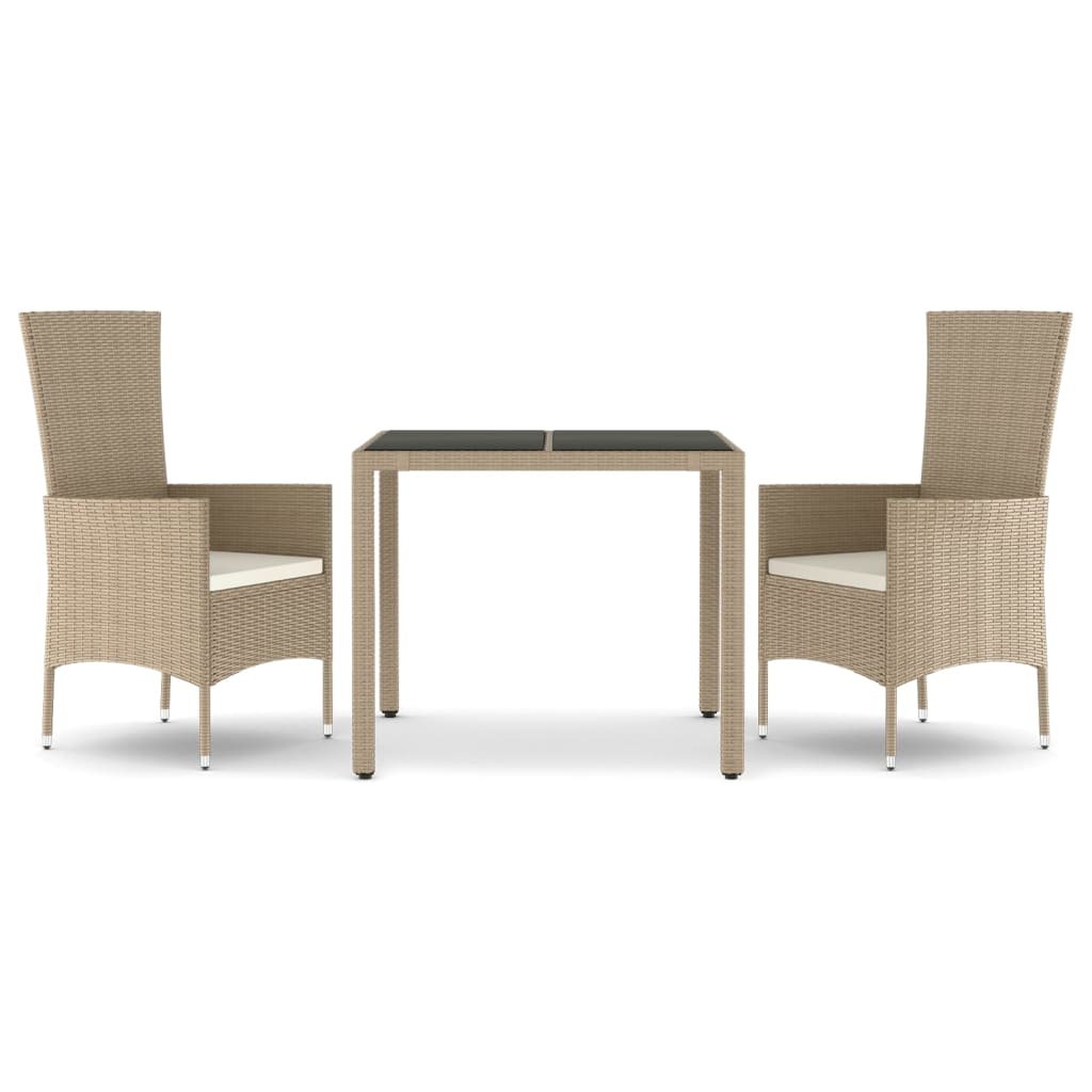 -Delige Tuinset Met Kussens Poly Rattan Beige 3 90 cm tafellengte