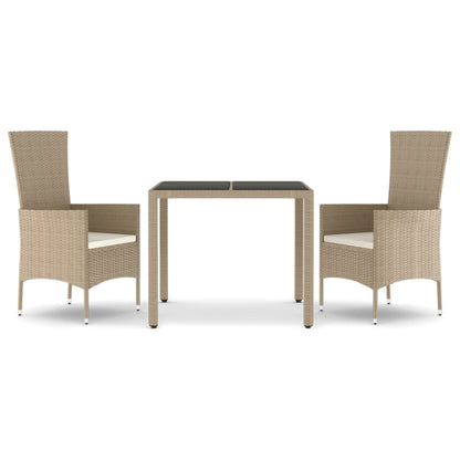 -Delige Tuinset Met Kussens Poly Rattan Beige 3 90 cm tafellengte