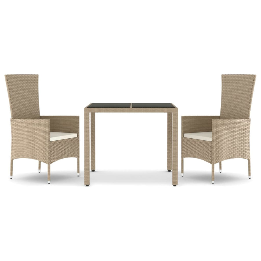 -Delige Tuinset Met Kussens Poly Rattan Beige 3 90 cm tafellengte
