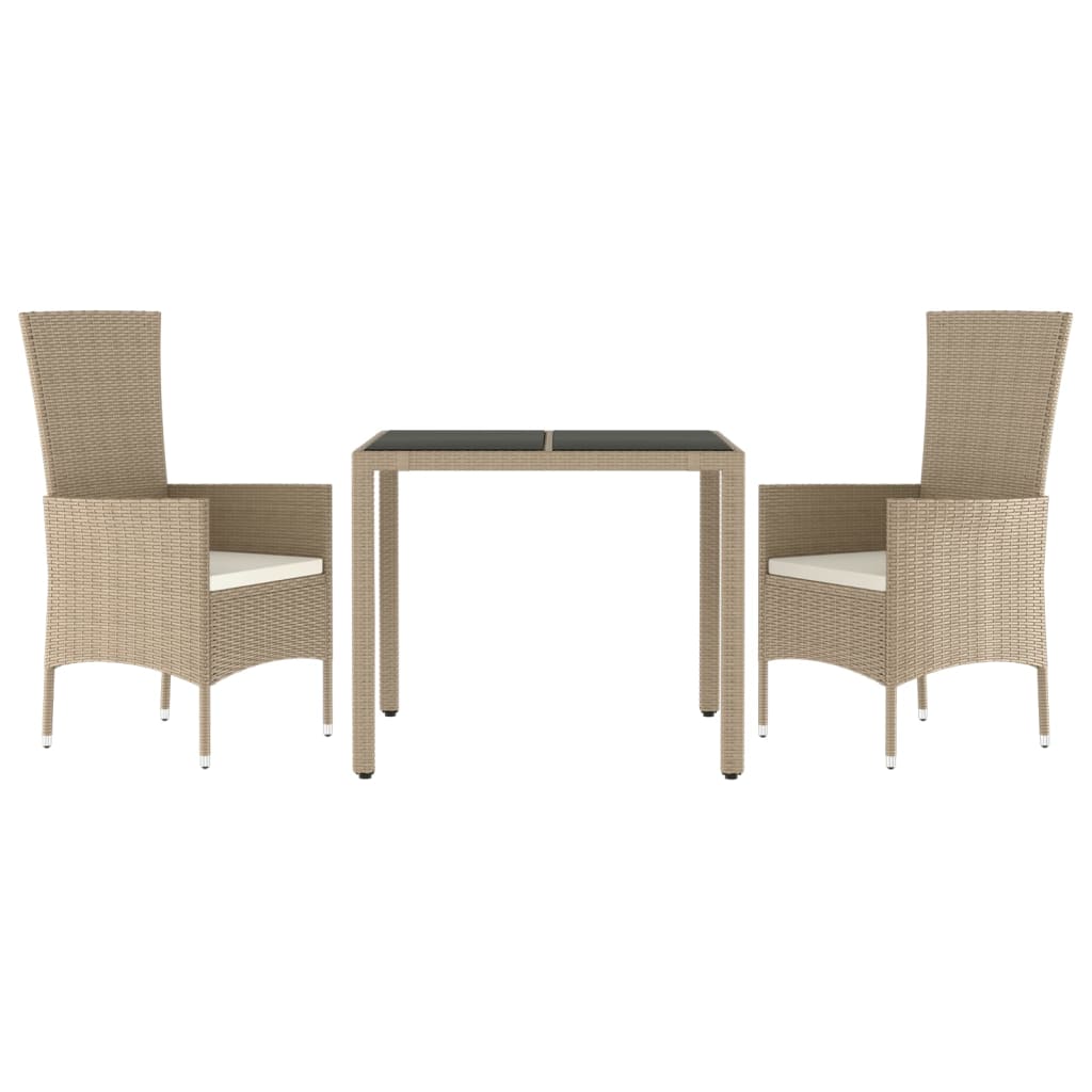 -Delige Tuinset Met Kussens Poly Rattan Beige 3 90 cm tafellengte