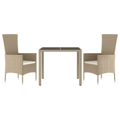 -Delige Tuinset Met Kussens Poly Rattan Beige 3 90 cm tafellengte