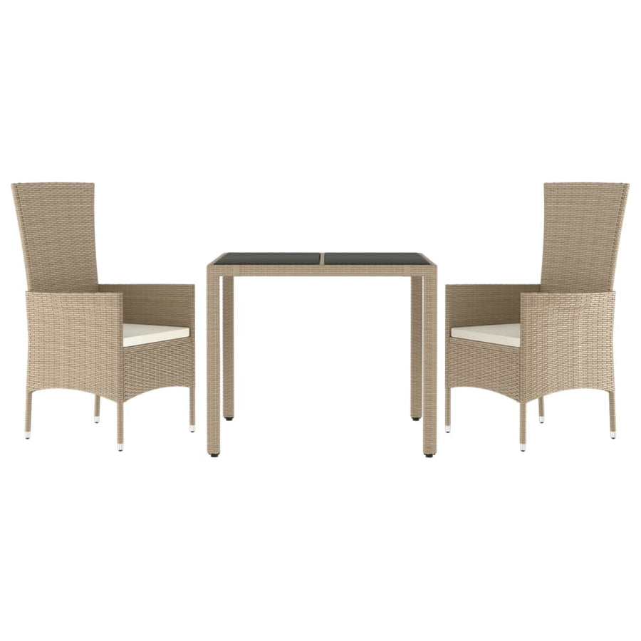 -Delige Tuinset Met Kussens Poly Rattan Beige 3 90 cm tafellengte