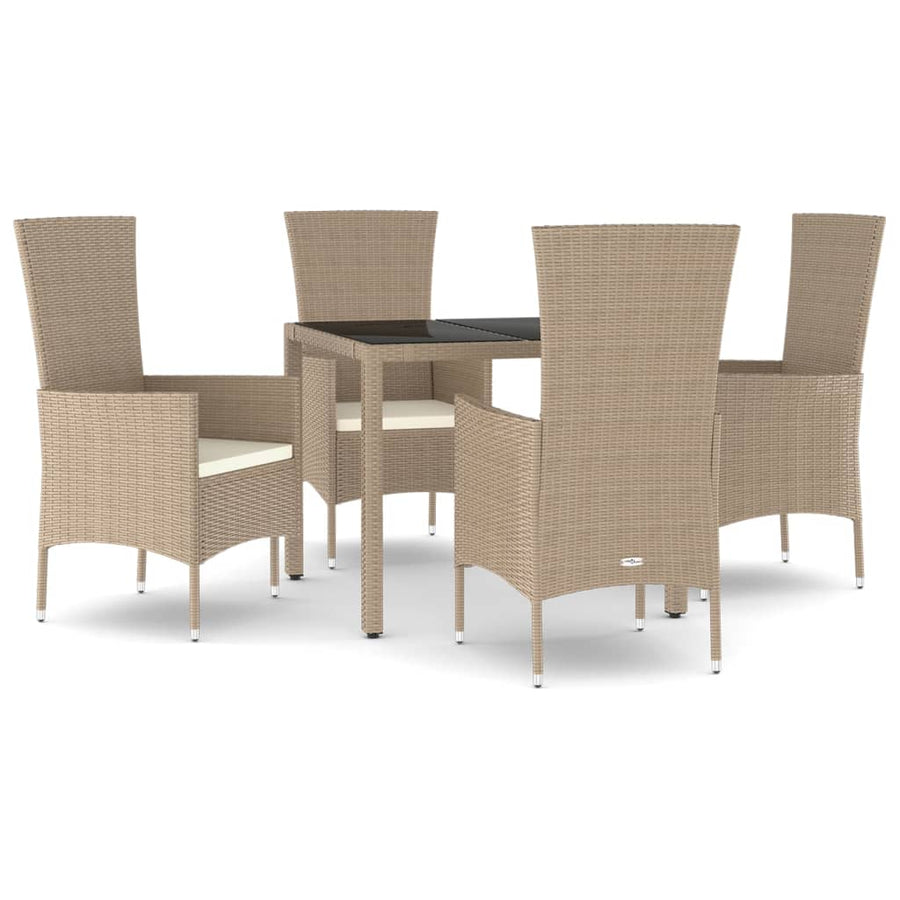 -Delige Tuinset Met Kussens Poly Rattan Beige 5 90 cm tafellengte