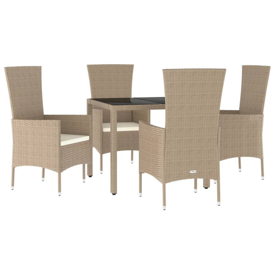 -Delige Tuinset Met Kussens Poly Rattan Beige 5 90 cm tafellengte