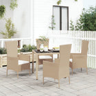 5-piece Garden Set with Cushions, Poly Rattan, Beige