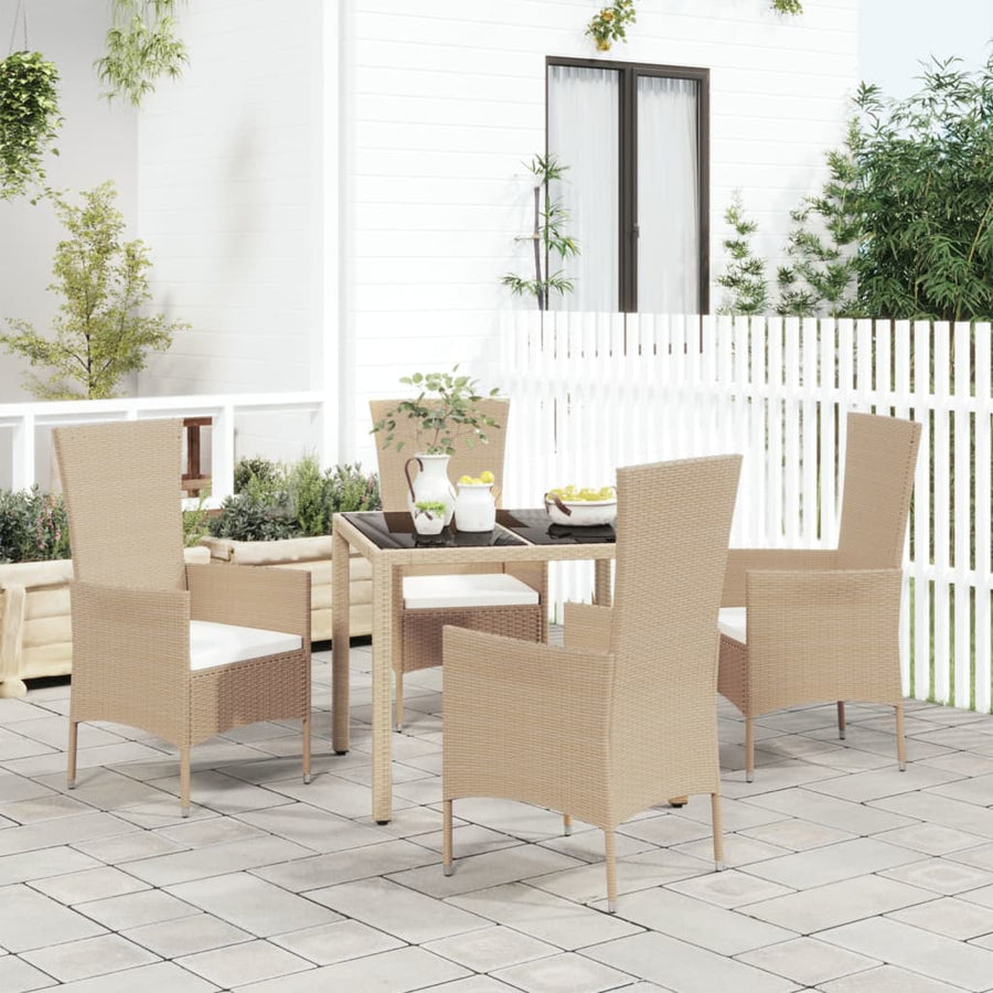 -Delige Tuinset Met Kussens Poly Rattan Beige 5 90 cm tafellengte
