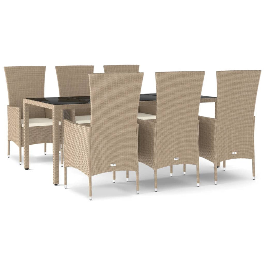 -Delige Tuinset Met Kussens Poly Rattan Beige 7 190 cm tafellengte