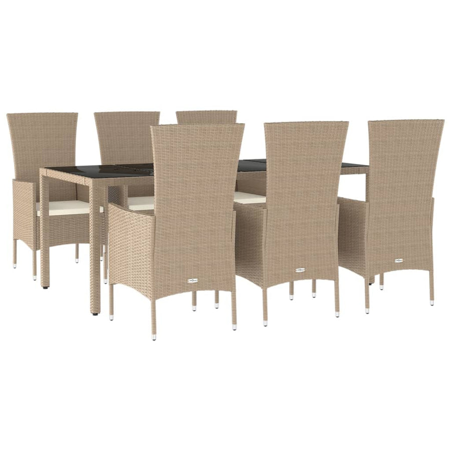 -Delige Tuinset Met Kussens Poly Rattan Beige 7 190 cm tafellengte