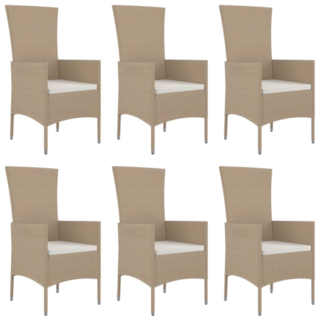 -Delige Tuinset Met Kussens Poly Rattan Beige 7 190 cm tafellengte
