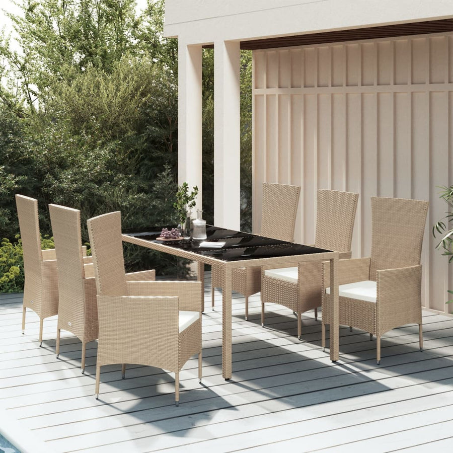 -Delige Tuinset Met Kussens Poly Rattan Beige 7 190 cm tafellengte