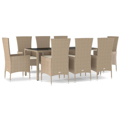 -Delige Tuinset Met Kussens Poly Rattan Beige 9 190 cm tafellengte