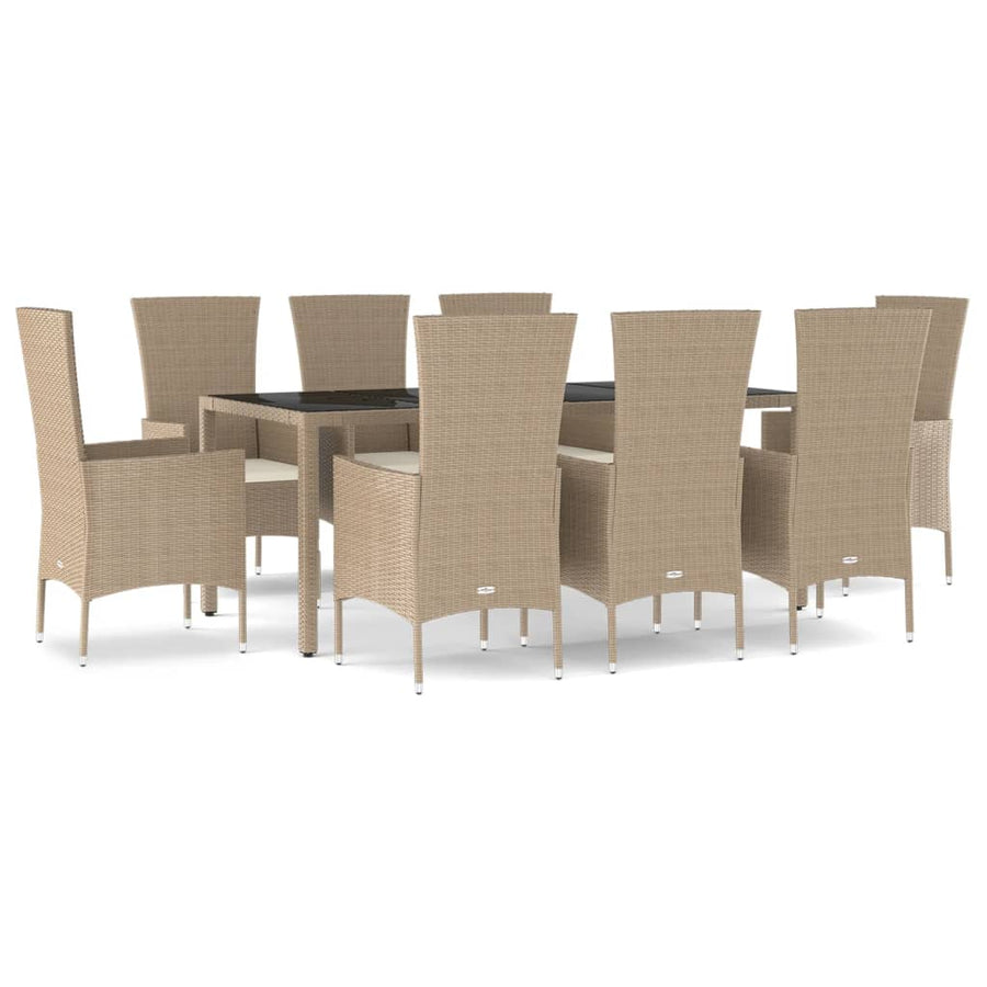 -Delige Tuinset Met Kussens Poly Rattan Beige 9 190 cm tafellengte