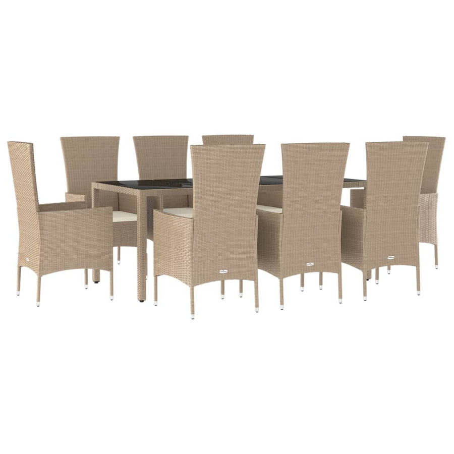 -Delige Tuinset Met Kussens Poly Rattan Beige 9 190 cm tafellengte