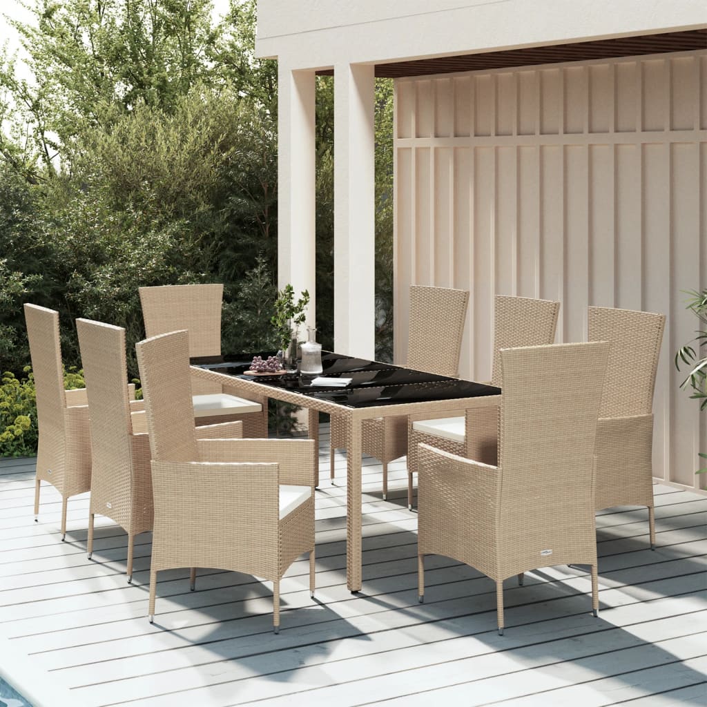 -Delige Tuinset Met Kussens Poly Rattan Beige 9 190 cm tafellengte