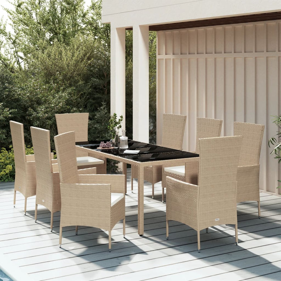 -Delige Tuinset Met Kussens Poly Rattan Beige 9 190 cm tafellengte