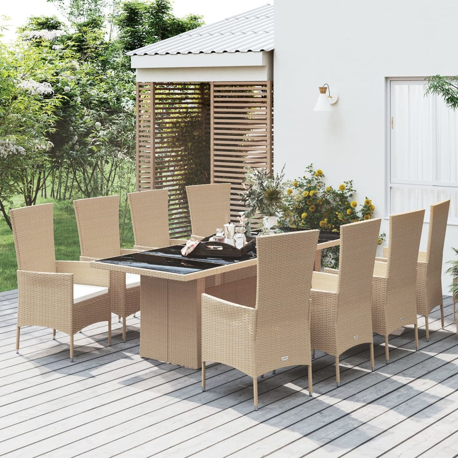 9-Delige Tuinset Met Kussens Poly Rattan Beige 8