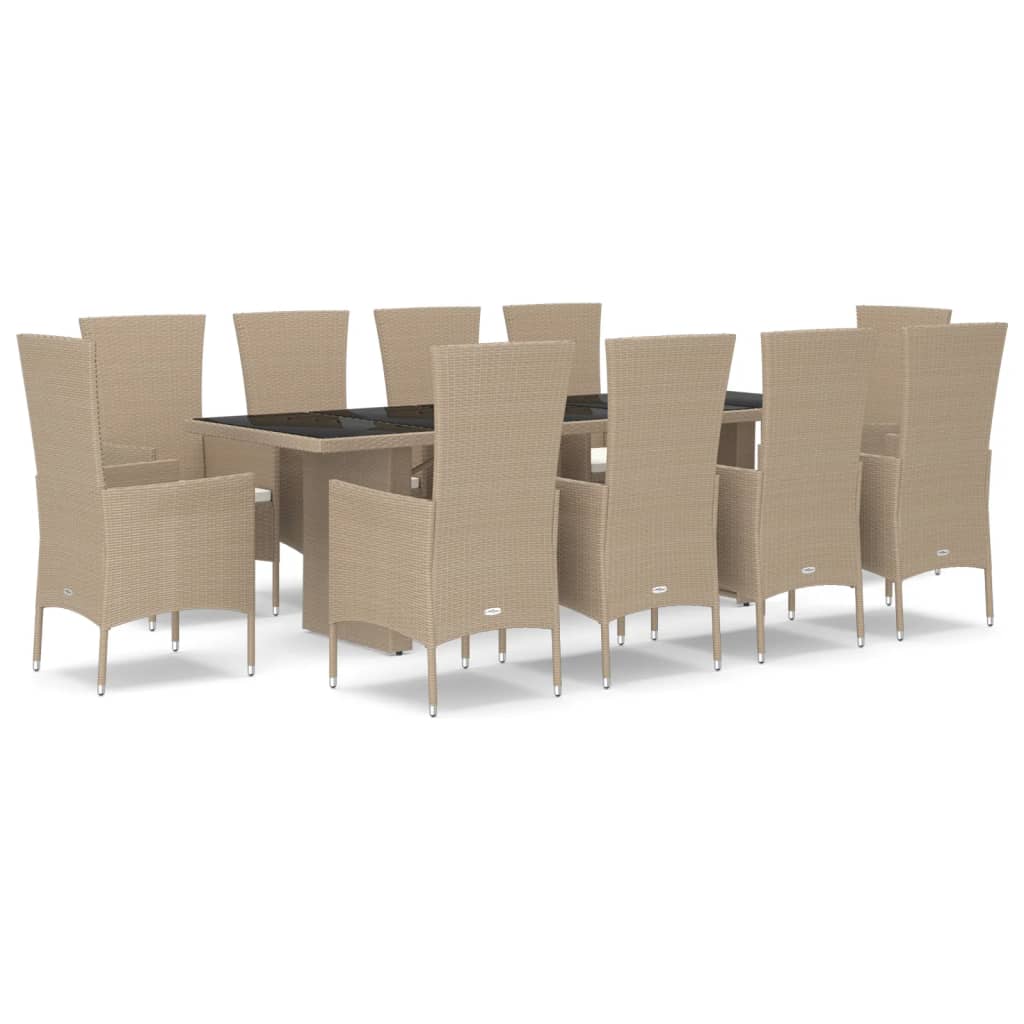 11-Delige Tuinset Met Kussens Poly Rattan Beige